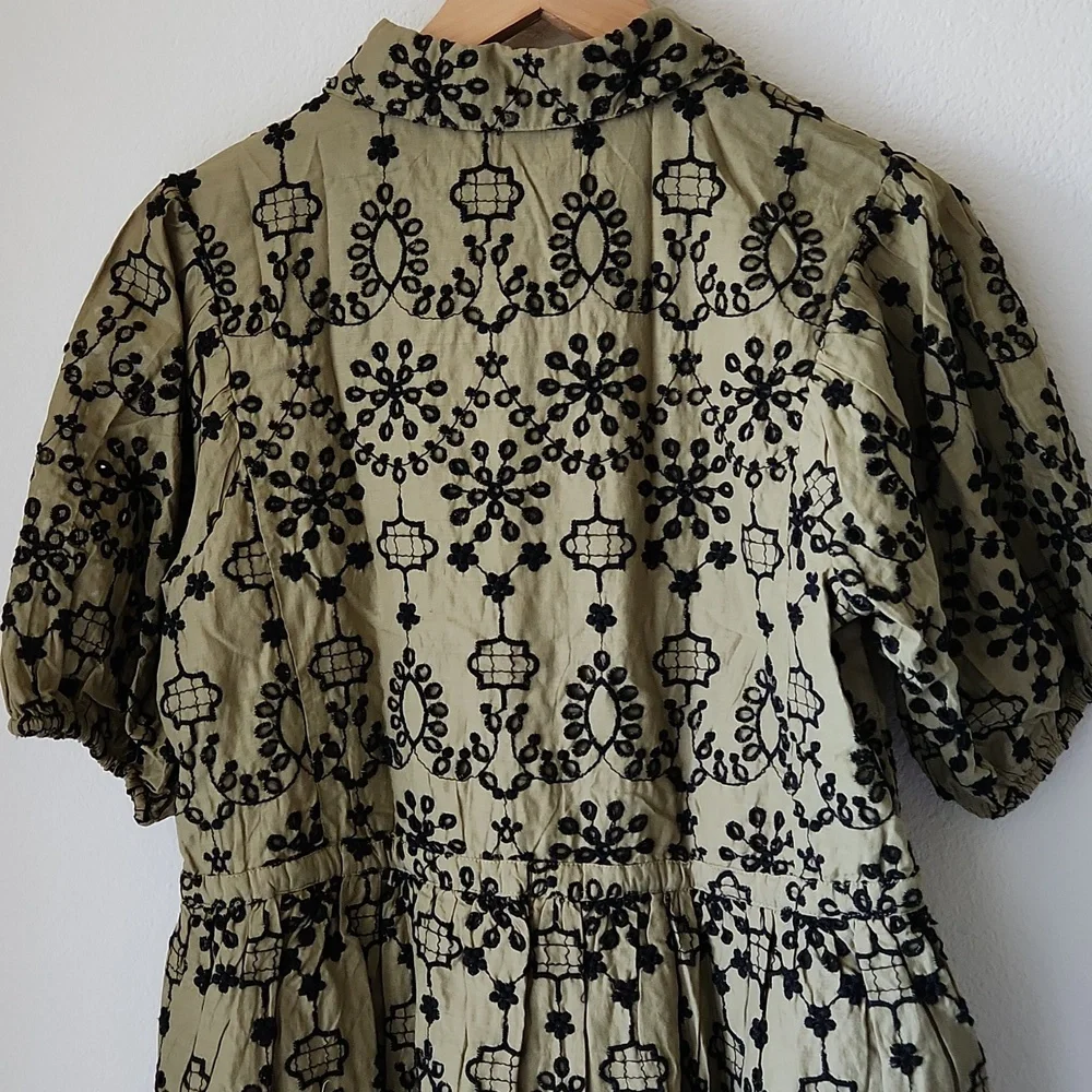 TOPSHOP green and black embroidered eyelet dress Sz 6 NWT 100% Cotton Boho - Picture 9 of 12